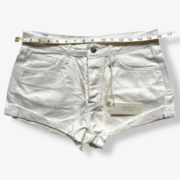 Forever 21 NWT White Concert Shorts Mid-Rise Slim Fit Cotton women's Size W28 - Picture 8 of 10